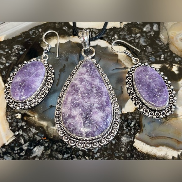 Lepidolite Pendant & Earrings Set - Picture 7 of 15